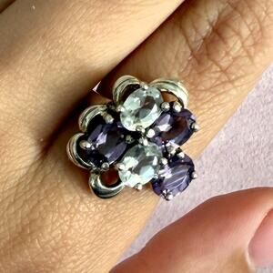 sterling silver oval-cut amethyst & blue topaz cluster ring size 7.75